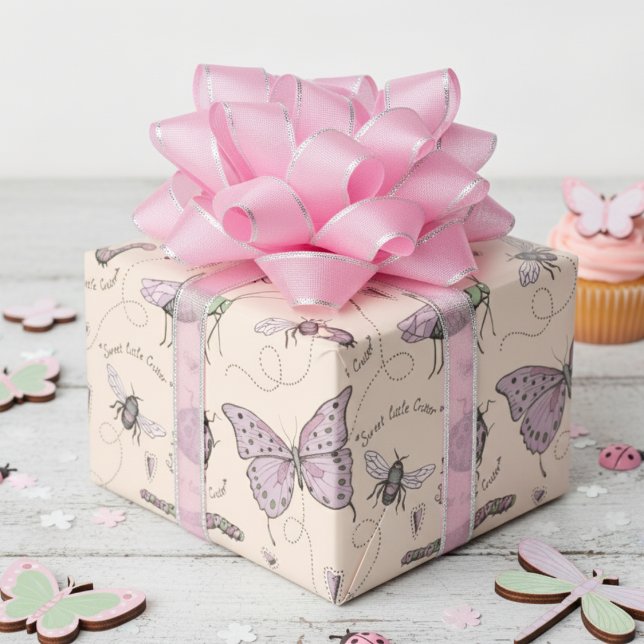 Söt lilla kritiker Delikat  Rosa & Cream Presentpapper (Cute Pink Sweet Little Critter Girly Insect Wrapping Paper for Girl Baby Shower & Bug Birthday Party)