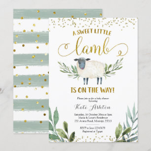 Söt lilla Lamb Greenery Baby Shower-inbjudan Inbjudningar