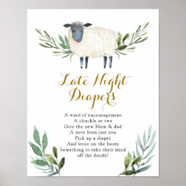 Söt lilla Lamb Greenery Late Night Diaper Sign Poster