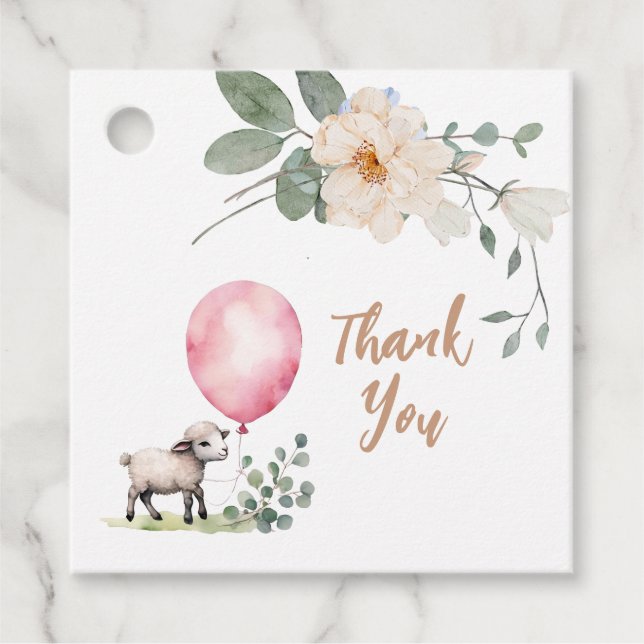 Söt lilla Lambens Rosa Blommigt Gåvor Etiketter (Framsida)
