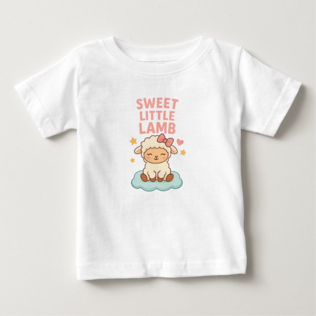 Söt Lilla Lamm – Baby Flicka Moln Charm   T Shirt (Framsida)
