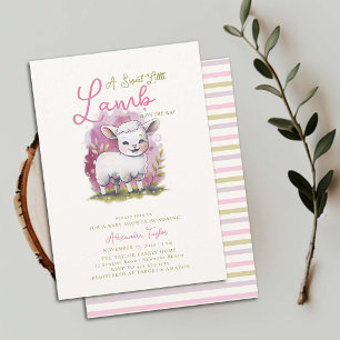 Söt lilla lamm Whimsical Rosa Girl Baby Shower Inbjudningar