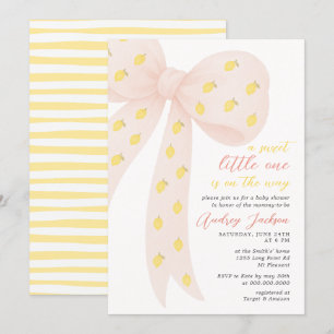 Söt lilla Lemon Rosa Coquette Bow Baby Shower Inbjudningar
