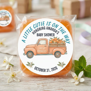 Söt lilla orange vintage lastbil baby shower runt klistermärke
