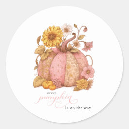 Söt lilla patch-pumpa blommor är på väg runt klistermärke