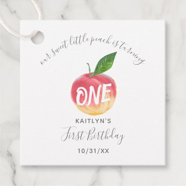 Söt lilla persiko 1st Birthday Gåvor Etiketter (Framsida)