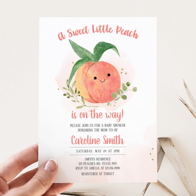 Söt lilla persikobabyskor inbjudningar (Sweet Little Peach is on the Way Baby Shower Invitation)