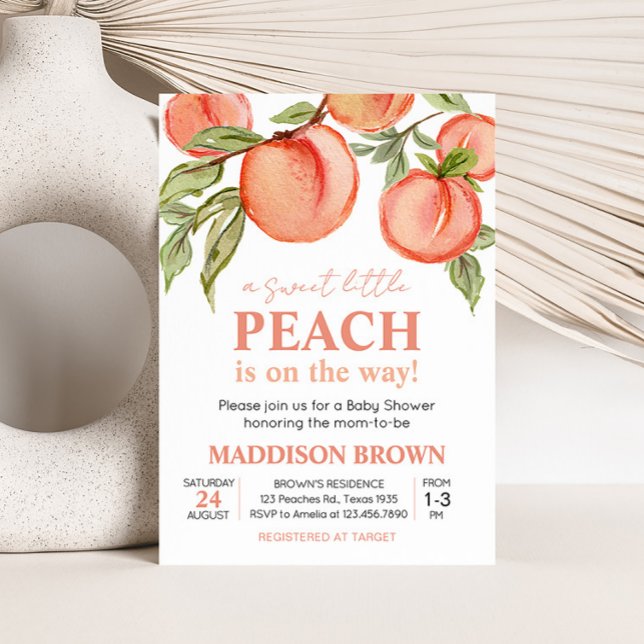 Söt lilla persikobabyskor inbjudningar (Peach Summer Baby Shower Invitation)