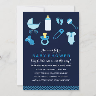 Söt lilla Pojke Blue Baby Shower Inbjudan