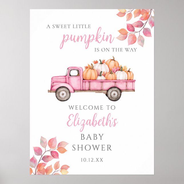 Söt lilla pumpa rosa baby shower-välkomstskylt poster (Framsidan)