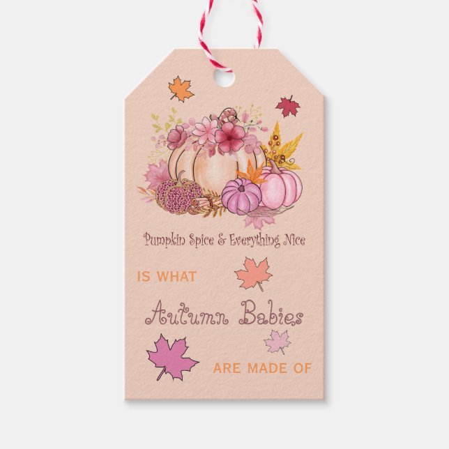 Söt lilla pumpakung Hej krydda & fin rosa höst Presentetikett (Framsidan)