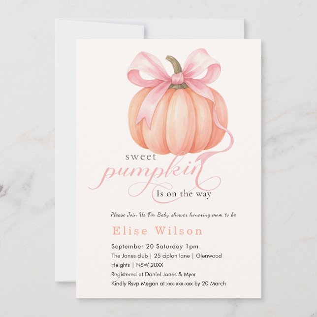 Söt lilla pumpdockans rosa är på väg inbjudningar (Framsida)