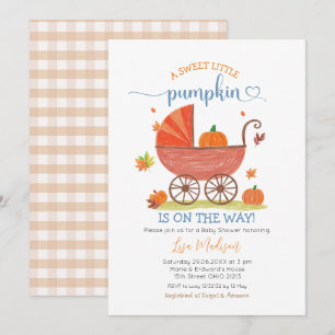 Söt lilla Pumpkin Baby Carriage Baby Shower Inbjudningar