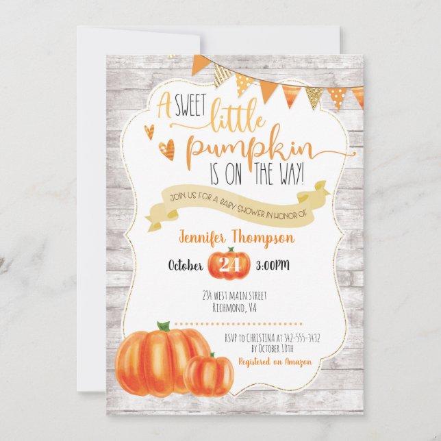 Söt lilla Pumpkin Baby Shower-inbjudan Inbjudningar (Framsida)