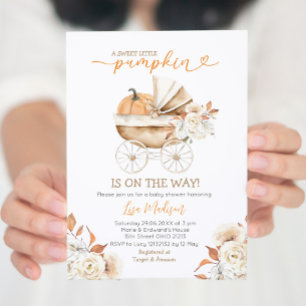Söt lilla Pumpkin Barnvagn Blommigt Baby Shower Inbjudningar