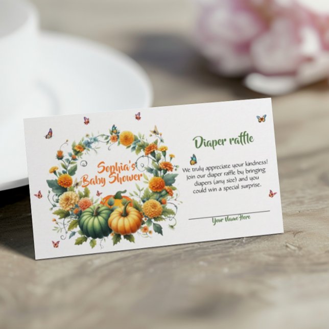 Söt lilla Pumpkin Blommigt Fall Diaper Raffle Tilläggskort (Skapare uppladdad)