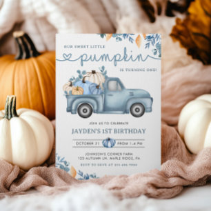 Söt lilla Pumpkin Blue Autumn Birthday Inbjudningar
