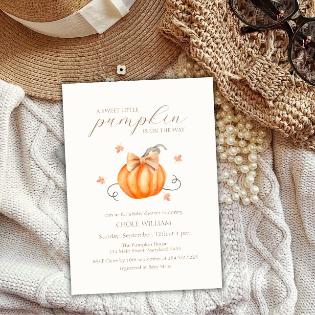 Söt lilla Pumpkin Bow Fall Baby Shower Inbjudningar (Sweet Little Pumpkin Bow Fall Baby Shower Invitation)