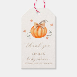 Söt lilla Pumpkin Bow Fall Baby Shower Presentetikett