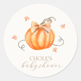 Söt lilla Pumpkin Bow Fall Baby Shower Runt Klistermärke