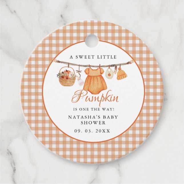 Söt lilla Pumpkin Fall babydusch Gåvor Etiketter (Framsida)