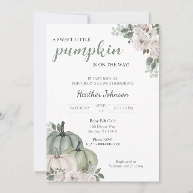Söt lilla Pumpkin-inbjudan för höstbabyskor Inbjudningar (Framsida)