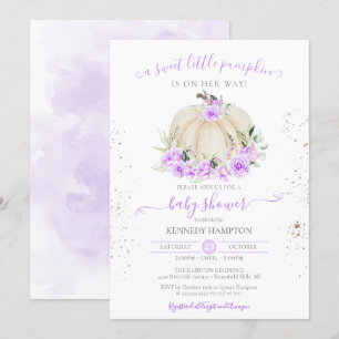 Söt lilla Pumpkin Lila Ro Girl Baby Shower Inbjudningar