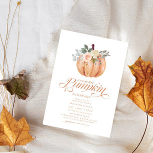 Söt lilla Pumpkin Rosa Blommigt Fall Baby Shower Inbjudningar