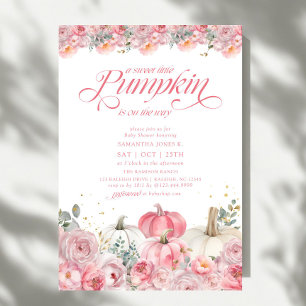 Söt lilla Pumpkin Rosa Blommigt Fall Baby Shower Inbjudningar