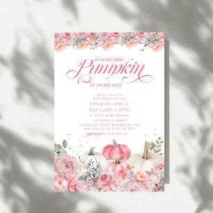 Söt lilla Pumpkin Rosa Blommigt Fall Baby Shower Inbjudningar