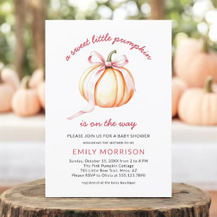 Söt lilla Pumpkin Rosa Bow Coquette Baby Shower Inbjudningar