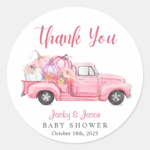 Söt lilla Pumpkin Rosa Girl Baby Shower Runt Klistermärke
