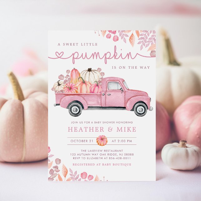 Söt lilla Pumpkin Rosa Höstbabyskor Inbjudningar (Skapare uppladdad)
