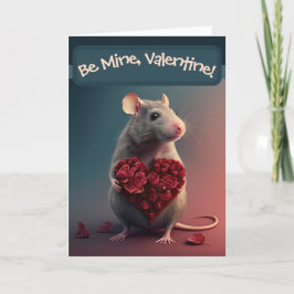 Söt lilla Råtta med Flower Heart Valentine Day Helgkort