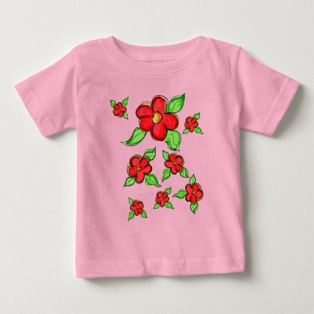 Söt lilla röda sommartid, Blommigt T Shirt (Framsida)