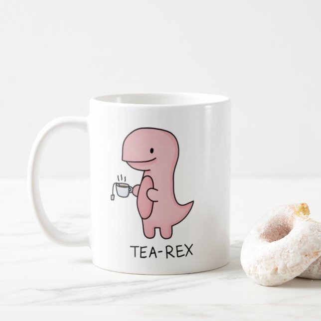 Söt lilla rosa tecknad dinosaur-te kaffemugg (Med munk)