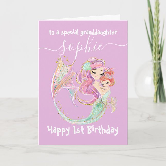 Söt lilla Sjöjungfruns Rosa Birthday Kort (Framsida)