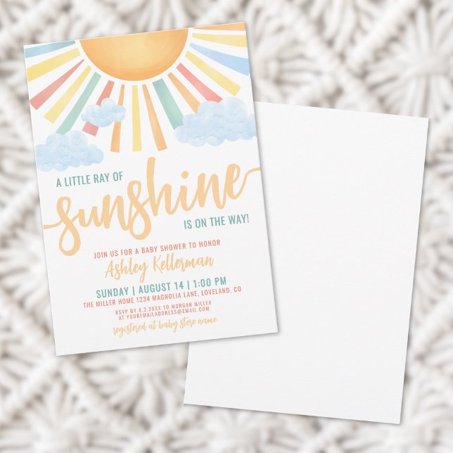 Söt lilla solskenspojke Baby Shower Inbjudningar (Cute Little Sunshine Boy Baby Shower Invitation)
