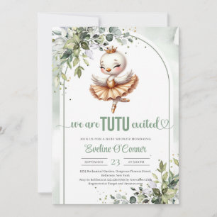 Söt lilla svan med guld tutu dress eucalyptus inbjudningar
