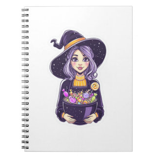 Söt lilla Witch med Magic Candy Bowl Anteckningsbok