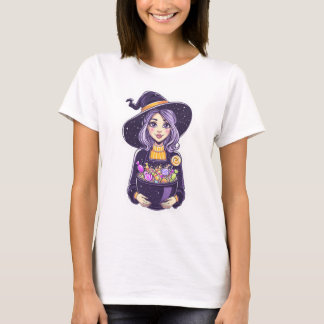 Söt lilla Witch med Magic Candy Bowl T Shirt