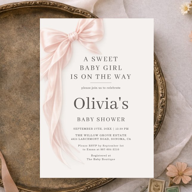 Söt lillasyster Coquette Bow Baby Shower Inbjudningar (Skapare uppladdad)