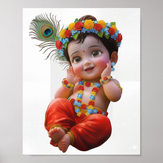 Söt lille Krishna traditionell indisk konstaffisch Poster (Framsidan)