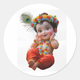 Söt lille Krishna traditionell indisk konstaffisch Runt Klistermärke