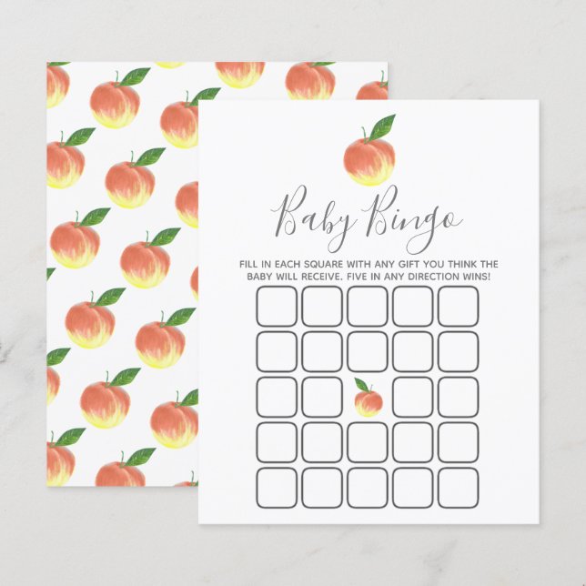 Söt lille Peach Baby Shower Bingo (Fram/baksida)
