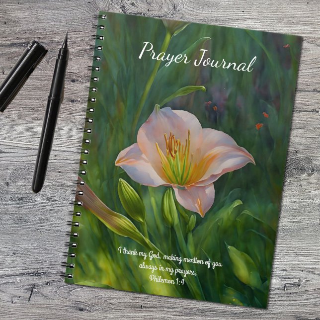 Söt Lily Flower Art Prayer Journal Anteckningsbok (Lily art Prayer Journal Spiral Notebook with Bible Verse)
