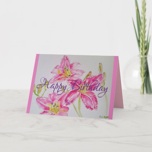 Söt Lily i Rosa Birthday Card Kort (Framsida)