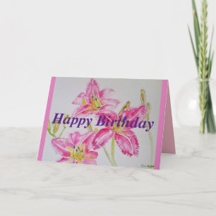 Söt Lily in Rosa Birthday Card Watercolor Kort