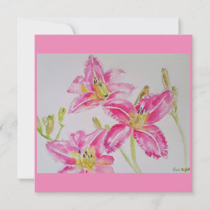 Söt Lily in Rosa Watercolor Painting Flat Card Kort