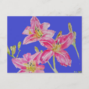 Söt Lily in Rosa Watercolor Painting Postcard Vykort